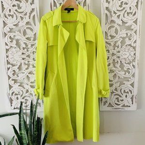 Forever 21 Draped Trench Coat NEON Yellow Green Lightweight Long Jacket Small